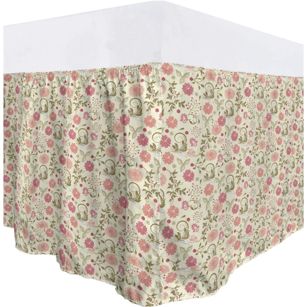 imageAmbesonne Strawberry Bed Skirt Continuous Cartoon Style Simplistic Summer Time Strawberries Art Elastic Bedskirt Dust Ruffle Wrap Around for Bedding Decor Full Rose Dark Pink and GreenPink Peach Green