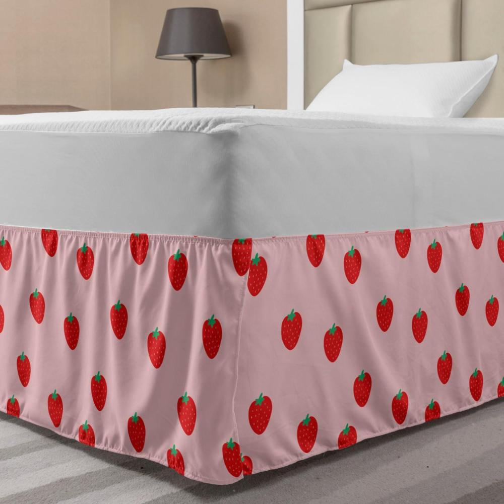imageAmbesonne Strawberry Bed Skirt Continuous Cartoon Style Simplistic Summer Time Strawberries Art Elastic Bedskirt Dust Ruffle Wrap Around for Bedding Decor Full Rose Dark Pink and GreenRose Dark Pink and Green