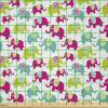 Ambesonne Animal Cartoon Fabric by The Yard, s with Ornaments Joyous Friendly Pattern, Microfiber Fabric for Arts and Crafts Textiles & Decor, 2 Yards, Green Blue Pink