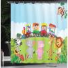 Ambesonne Animal Shower Curtain, Colorful Design Savannah Themed Cartoon Animals Image Art Forest Woodland Print, Cloth Fabric Bathroom Decor Set with Hooks, 69″ W x 84″ L, Multicolor Sky Blue(Multicolor Soft Blue)