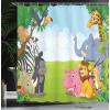 Ambesonne Animal Shower Curtain, Colorful Design Savannah Themed Cartoon Animals Image Art Forest Woodland Print, Cloth Fabric Bathroom Decor Set with Hooks, 69″ W x 84″ L, Multicolor Sky Blue(Multicolor Sky Blue)