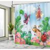 Ambesonne Animal Shower Curtain, Colorful Design Savannah Themed Cartoon Animals Image Art Forest Woodland Print, Cloth Fabric Bathroom Decor Set with Hooks, 69″ W x 84″ L, Multicolor Sky Blue(Jade Green Fern Green)