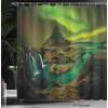 Ambesonne Animal Shower Curtain, Colorful Design Savannah Themed Cartoon Animals Image Art Forest Woodland Print, Cloth Fabric Bathroom Decor Set with Hooks, 69″ W x 84″ L, Multicolor Sky Blue(Fern and Olive Green)