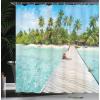 Ambesonne Animal Shower Curtain, Colorful Design Savannah Themed Cartoon Animals Image Art Forest Woodland Print, Cloth Fabric Bathroom Decor Set with Hooks, 69″ W x 84″ L, Multicolor Sky Blue(Fern Green)