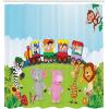 Ambesonne Animal Shower Curtain, Colorful Design Savannah Themed Cartoon Animals Image Art Forest Woodland Print, Cloth Fabric Bathroom Decor Set with Hooks, 69″ W x 84″ L, Multicolor Sky Blue(Multicolor Soft Blue)