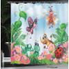Ambesonne Animal Shower Curtain, Colorful Design Savannah Themed Cartoon Animals Image Art Forest Woodland Print, Cloth Fabric Bathroom Decor Set with Hooks, 69″ W x 84″ L, Multicolor Sky Blue(Jade Green Fern Green)
