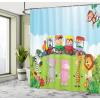 Ambesonne Animal Shower Curtain, Colorful Design Savannah Themed Cartoon Animals Image Art Forest Woodland Print, Cloth Fabric Bathroom Decor Set with Hooks, 69″ W x 84″ L, Multicolor Sky Blue(Multicolor Soft Blue)