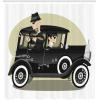 Ambesonne Black Shower Curtain, Cartoon Style Illustration of Gangsters Mob Vintage in The Car Pattern, Cloth Fabric Bathroom Decor Set with Hooks, 69″ W x 70″ L, Black and Taupe(69″W x 84″L (Pack of 1))