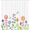Ambesonne Cartoon Shower Curtain, Floral Fun Print with Colorful Flowers Illustration Whimsical Summer Ornament, Cloth Fabric Bathroom Decor Set with Hooks, 69″ W x 70″ L, Multicolor White(Multicolor White)