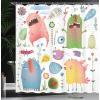 Ambesonne Cartoon Shower Curtain, Floral Fun Print with Colorful Flowers Illustration Whimsical Summer Ornament, Cloth Fabric Bathroom Decor Set with Hooks, 69″ W x 70″ L, Multicolor White(White Multicolor)