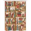 Ambesonne Cat Stall Shower Curtain, Nerd Book Lover Kitty Sleeping Over Bookshelf Library Academics Feline Boho Design, Fabric Bathroom Decor Set with Hooks, 54″ W x 78″ L, Ecru Camel White