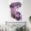 Ambesonne Cat Tapestry, Cartoon Cat in Various Poses Sleepy Lying Dreaming Expression Comic, Wall Hanging for Bedroom Living Room Dorm Decor, 40″ X 60″, Turquoise Apricot(Purple Pink)