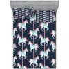 Ambesonne Cartoon 2 Pack Fitted Sheet & Pillow Sham Set, Carousel Horses, 4 Pcs Bedding Decor, Package Contains 2 Full Size Fitted Sheets & 4 Pillow Covers, Pale Blue Indigo Pink