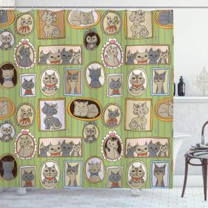 Ambesonne Alice in Wonderland Shower Curtain, White Rabbit is Talking Fictional Fantasy and Alice Themed Print, Cloth Fabric Bathroom Decor Set with Hooks, 69″ W x 70″ L, White Blue Black(Green Amber)