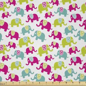 Ambesonne Animal Cartoon Fabric by The Yard, s with Ornaments Joyous Friendly Pattern, Microfiber Fabric for Arts and Crafts Textiles & Decor, 2 Yards, Green Blue Pink