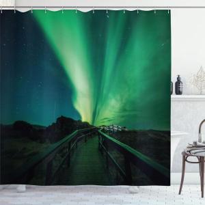Ambesonne Animal Shower Curtain, Colorful Design Savannah Themed Cartoon Animals Image Art Forest Woodland Print, Cloth Fabric Bathroom Decor Set with Hooks, 69″ W x 84″ L, Multicolor Sky Blue(Fern Green Dark Blue)