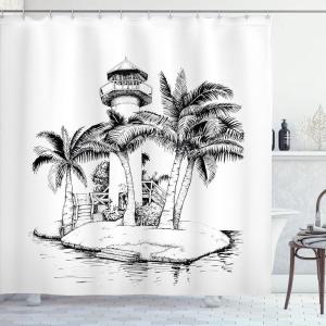 Ambesonne Animal Shower Curtain, Colorful Design Savannah Themed Cartoon Animals Image Art Forest Woodland Print, Cloth Fabric Bathroom Decor Set with Hooks, 69″ W x 84″ L, Multicolor Sky Blue(Black and White)