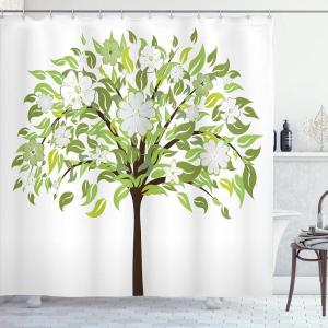Ambesonne Animal Shower Curtain, Colorful Design Savannah Themed Cartoon Animals Image Art Forest Woodland Print, Cloth Fabric Bathroom Decor Set with Hooks, 69″ W x 84″ L, Multicolor Sky Blue(Green Brown White)