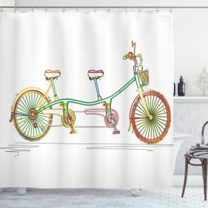 Ambesonne Animal Shower Curtain, Colorful Design Savannah Themed Cartoon Animals Image Art Forest Woodland Print, Cloth Fabric Bathroom Decor Set with Hooks, 69″ W x 84″ L, Multicolor Sky Blue(Jade Green)