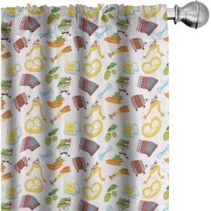 Ambesonne Bavarian Window Curtains, Cartoon Arrangement Traditional Motifs Pretzel Beer and Sausage Retro Classic, Lightweight Decor 2-Panel Set with Rod Pocket, Pair of – 28″ x 95″, Multicolor(Multi Color)