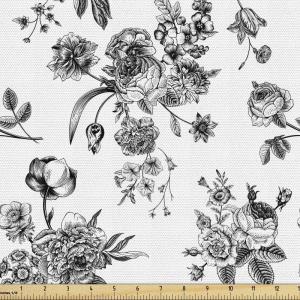 Ambesonne Bird Print Fabric by The Yard, Cartoon Pattern with Flying Pelicans, Decorative Fabric for Upholstery and Home Accents, 1 Yard, Eggshell(Black and White)
