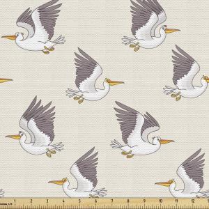 Ambesonne Bird Print Fabric by The Yard, Cartoon Pattern with Flying Pelicans, Decorative Fabric for Upholstery and Home Accents, 1 Yard, Eggshell(Eggshell)