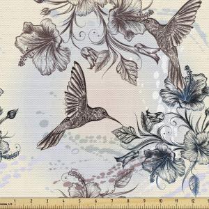 Ambesonne Bird Print Fabric by The Yard, Cartoon Pattern with Flying Pelicans, Decorative Fabric for Upholstery and Home Accents, 1 Yard, Eggshell(Teal Brown)