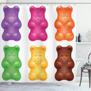 Ambesonne Cartoon Shower Curtain, Colorful Jelly Gummy Bears Candy Food Blueberry Yummy Design, Cloth Fabric Bathroom Decor Set with Hooks, 69″ W x 70″ L, Multicolor(69″W x 70″L (Pack of 1))