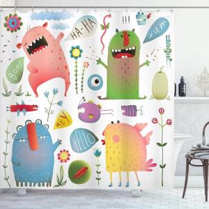 Ambesonne Cartoon Shower Curtain, Floral Fun Print with Colorful Flowers Illustration Whimsical Summer Ornament, Cloth Fabric Bathroom Decor Set with Hooks, 69″ W x 70″ L, Multicolor White(White Multicolor)