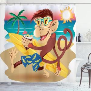 Ambesonne Cartoon Shower Curtain, Floral Fun Print with Colorful Flowers Illustration Whimsical Summer Ornament, Cloth Fabric Bathroom Decor Set with Hooks, 69″ W x 70″ L, Multicolor White(Sea Blue Multicolor)