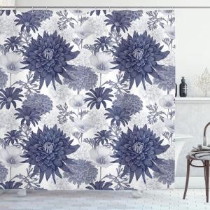 Ambesonne Cartoon Shower Curtain, Floral Fun Print with Colorful Flowers Illustration Whimsical Summer Ornament, Cloth Fabric Bathroom Decor Set with Hooks, 69″ W x 70″ L, Multicolor White(Off White Dark Indigo)
