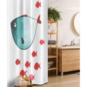 Ambesonne Cartoon Stall Shower Curtain, Fish Little Underwater Aquatic Life Girls Boys Theme, Fabric Bathroom Decor Set with Hooks, 36″ W x 72″ L, Vermilion Teal