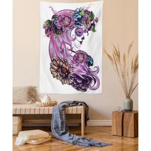 Ambesonne Cat Tapestry, Cartoon Cat in Various Poses Sleepy Lying Dreaming Expression Comic, Wall Hanging for Bedroom Living Room Dorm Decor, 40″ X 60″, Turquoise Apricot(Purple Pink)