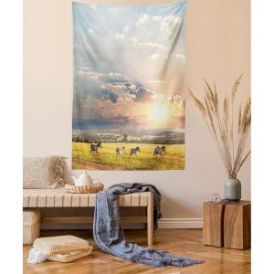 Ambesonne Cat Tapestry, Cartoon Cat in Various Poses Sleepy Lying Dreaming Expression Comic, Wall Hanging for Bedroom Living Room Dorm Decor, 40″ X 60″, Turquoise Apricot(Yellow Salmon)