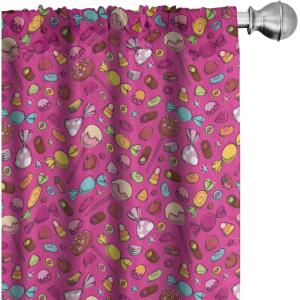 Ambesonne Dessert Window Curtains, Spiral Candies Lollipop Ice Cream Bakery Cupcakes Birthday Cartoon, Lightweight Decor 2-Panel Set with Rod Pocket, Pair of – 28″ x 95″, Magenta and Multicolor(Magenta and Multicolor)