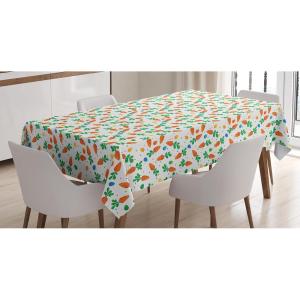 Ambesonne Easter Tablecloth, Orange Carrots Colorful Eggs and Dots in Cartoon Style Fresh and Healthy Bunny Food, Dining Room Kitchen Rectangular Table Cover, 52″ X 70″,Dark Orange(Dark Orange)