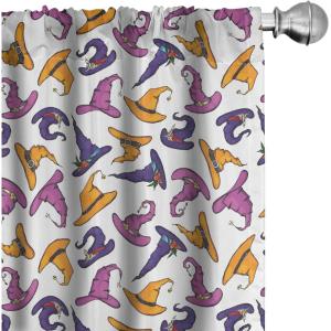 Ambesonne Halloween Window Curtains, Witch Hats Illustration Spooky Themed October Horror Pumpkin Cartoon, Lightweight Decor 2-Panel Set with Rod Pocket, Pair of – 28″ x 95″, White and Multicolor(White and Multicolor)