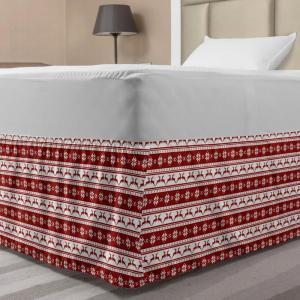 Ambesonne Strawberry Bed Skirt, Continuous Cartoon Style Simplistic Summer Time Strawberries Art, Elastic Bedskirt Dust Ruffle Wrap Around for Bedding Decor, Full, Rose Dark Pink and Green(Red White)