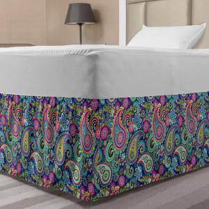 Ambesonne Strawberry Bed Skirt, Continuous Cartoon Style Simplistic Summer Time Strawberries Art, Elastic Bedskirt Dust Ruffle Wrap Around for Bedding Decor, Full, Rose Dark Pink and Green(Pink Blue)