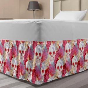 Ambesonne Strawberry Bed Skirt, Continuous Cartoon Style Simplistic Summer Time Strawberries Art, Elastic Bedskirt Dust Ruffle Wrap Around for Bedding Decor, Full, Rose Dark Pink and Green(Pink White)