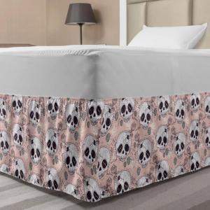 Ambesonne Strawberry Bed Skirt, Continuous Cartoon Style Simplistic Summer Time Strawberries Art, Elastic Bedskirt Dust Ruffle Wrap Around for Bedding Decor, Full, Rose Dark Pink and Green(White Blush Black)