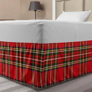 Ambesonne Strawberry Bed Skirt, Continuous Cartoon Style Simplistic Summer Time Strawberries Art, Elastic Bedskirt Dust Ruffle Wrap Around for Bedding Decor, Full, Rose Dark Pink and Green(Red)
