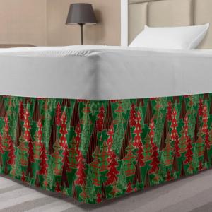 Ambesonne Strawberry Bed Skirt, Continuous Cartoon Style Simplistic Summer Time Strawberries Art, Elastic Bedskirt Dust Ruffle Wrap Around for Bedding Decor, Full, Rose Dark Pink and Green(Dark Coral Dark Green)