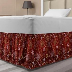 Ambesonne Strawberry Bed Skirt, Continuous Cartoon Style Simplistic Summer Time Strawberries Art, Elastic Bedskirt Dust Ruffle Wrap Around for Bedding Decor, Full, Rose Dark Pink and Green(Vermilion Yellow White)