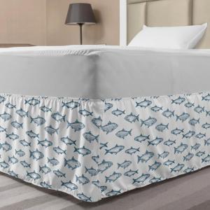 Ambesonne Strawberry Bed Skirt, Continuous Cartoon Style Simplistic Summer Time Strawberries Art, Elastic Bedskirt Dust Ruffle Wrap Around for Bedding Decor, Full, Rose Dark Pink and Green(Slate Blue White)