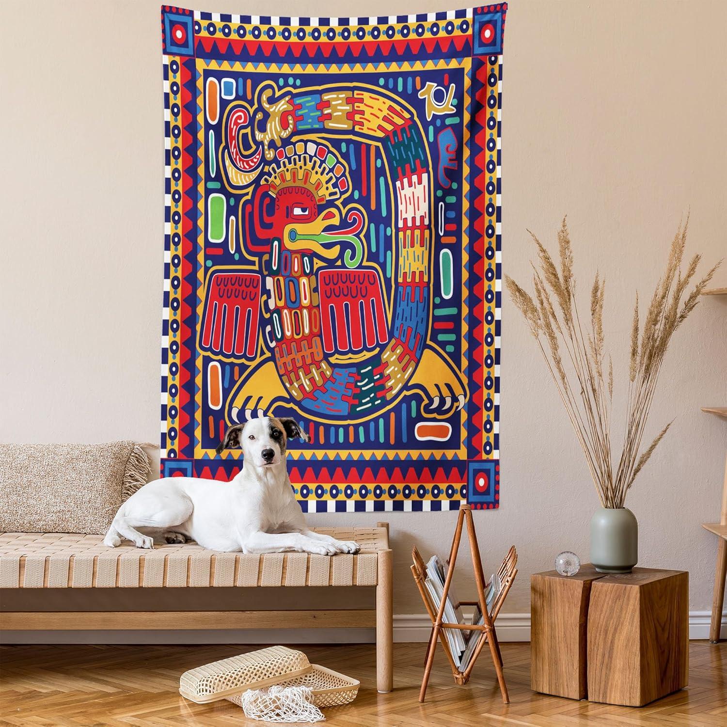 imageAmbesonne Mexican Tapestry Mexican Sugar Skull Cartoon Carnival Cartoon Traditional Celebration Print Wall Hanging for Bedroom Living Room Dorm Decor 40 X 60 Orange TealMustard Orange