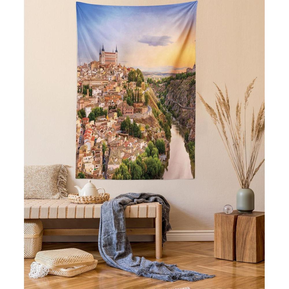 imageAmbesonne Mexican Tapestry Mexican Sugar Skull Cartoon Carnival Cartoon Traditional Celebration Print Wall Hanging for Bedroom Living Room Dorm Decor 40 X 60 Orange TealApricot Cream Green