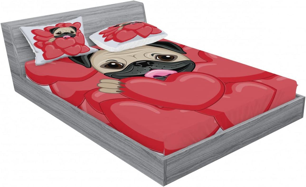 imageAmbesonne Pug 2 Pack Fitted Sheet amp Pillow Sham Set Valentines Inspired Dog 4 Pcs Bedding Decor Package Contains 2 Full Size Fitted Sheets amp 4 Pillow Covers Red Black Pale Brown
