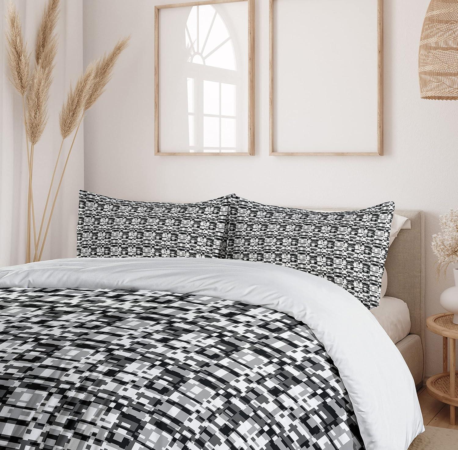 imageAmbesonne Romantic Duvet Cover Set Valentines Day Pattern with Bullseye Circles Love Ornate Heart Shapes Decorative 3 Piece Bedding Set with 2 Pillow Shams Queen Size Seafoam PinkGrey Black