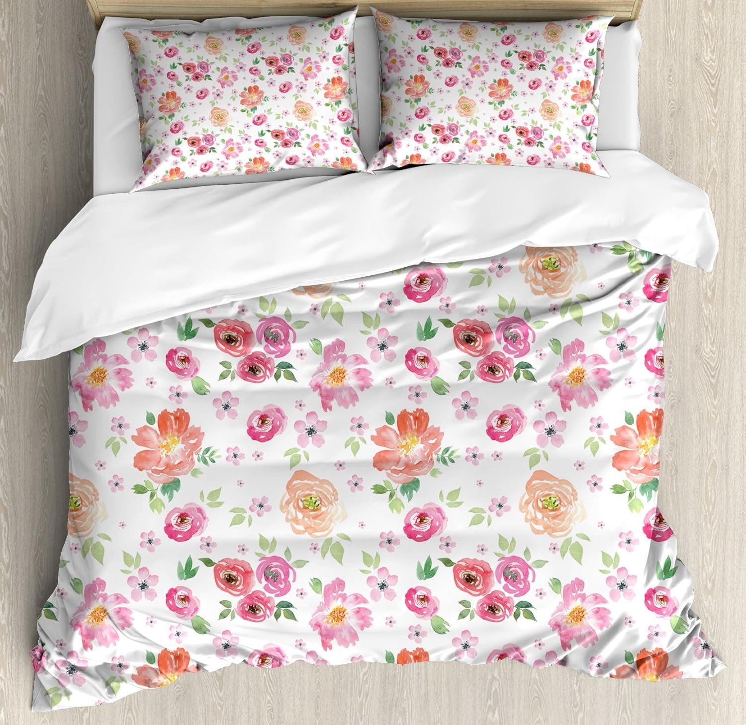 imageAmbesonne Romantic Duvet Cover Set Valentines Day Pattern with Bullseye Circles Love Ornate Heart Shapes Decorative 3 Piece Bedding Set with 2 Pillow Shams Queen Size Seafoam PinkPink and Orange